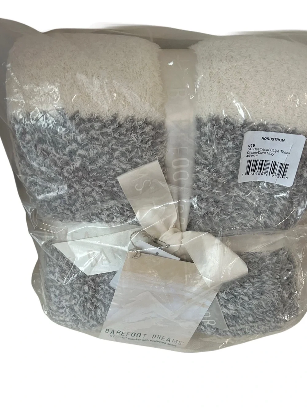 Barefoot Dreams CozyChic Blanket Heathered Stripe Gray White NWT